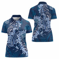 Navy Blue Polynesia Hammerhead Shark Tattoo With Plumeria Lei Women Polo Shirt
