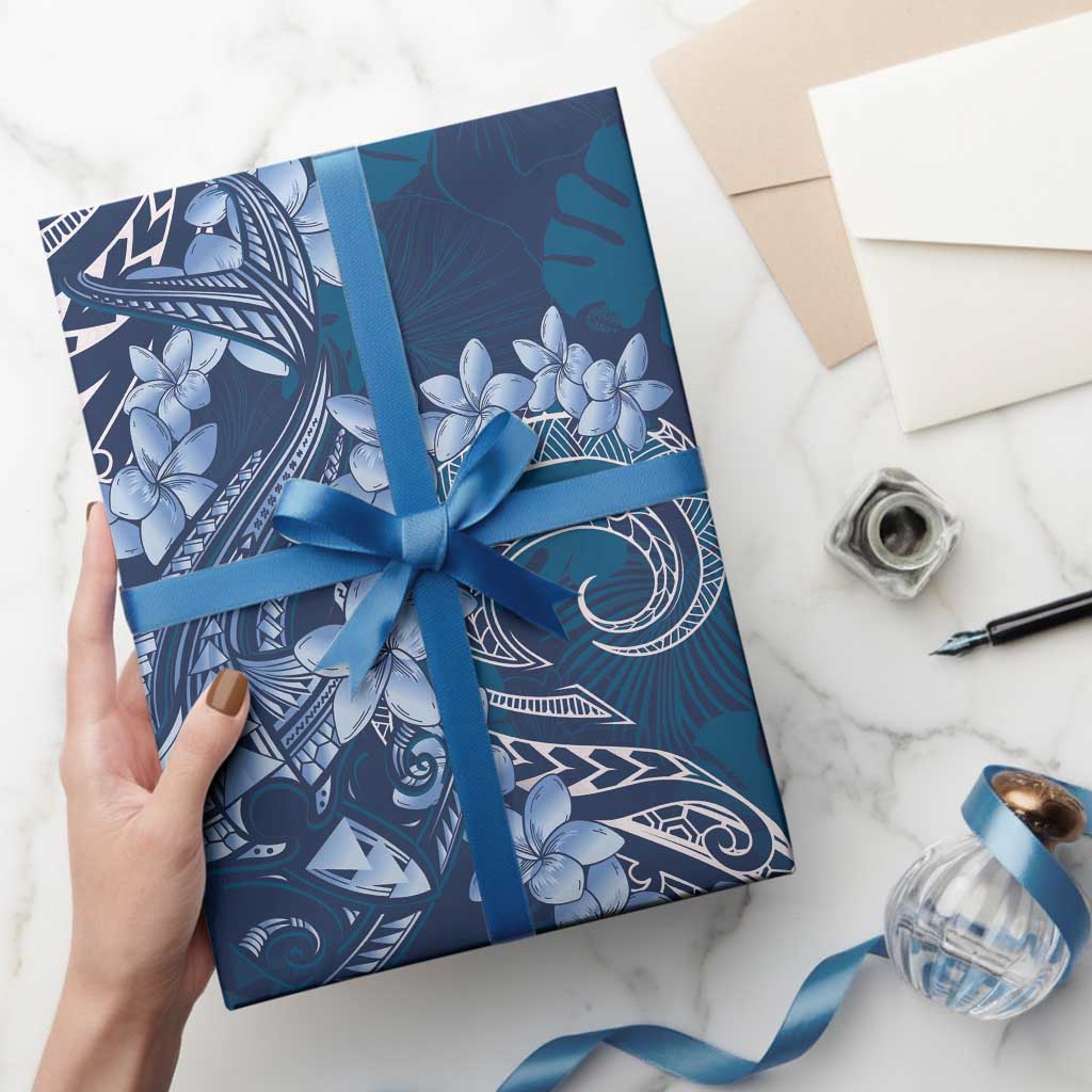 Navy Blue Polynesia Hammerhead Shark Tattoo With Plumeria Lei Wrapping Paper LT14 - Polynesian Pride