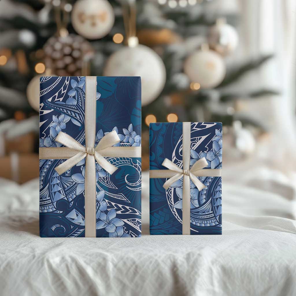 Navy Blue Polynesia Hammerhead Shark Tattoo With Plumeria Lei Wrapping Paper LT14 - Polynesian Pride