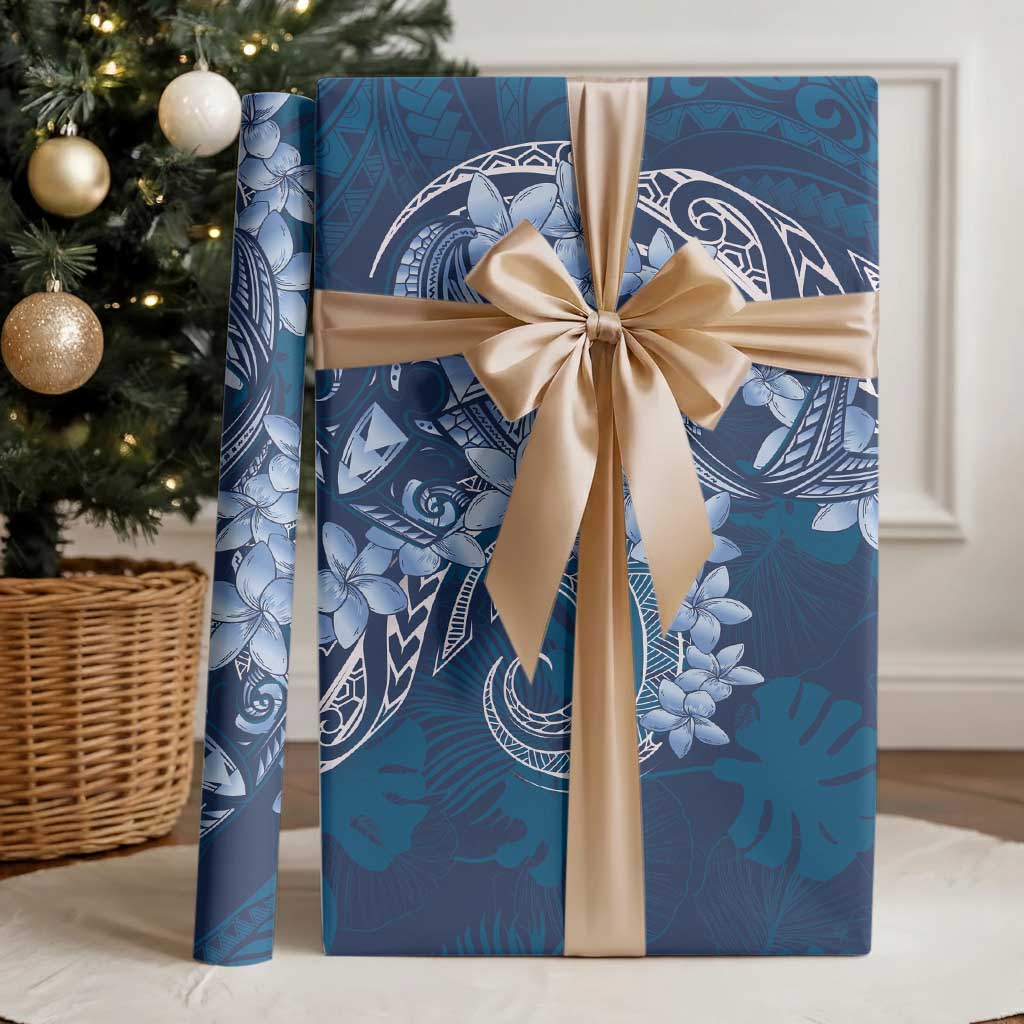 Navy Blue Polynesia Hammerhead Shark Tattoo With Plumeria Lei Wrapping Paper LT14 - Polynesian Pride