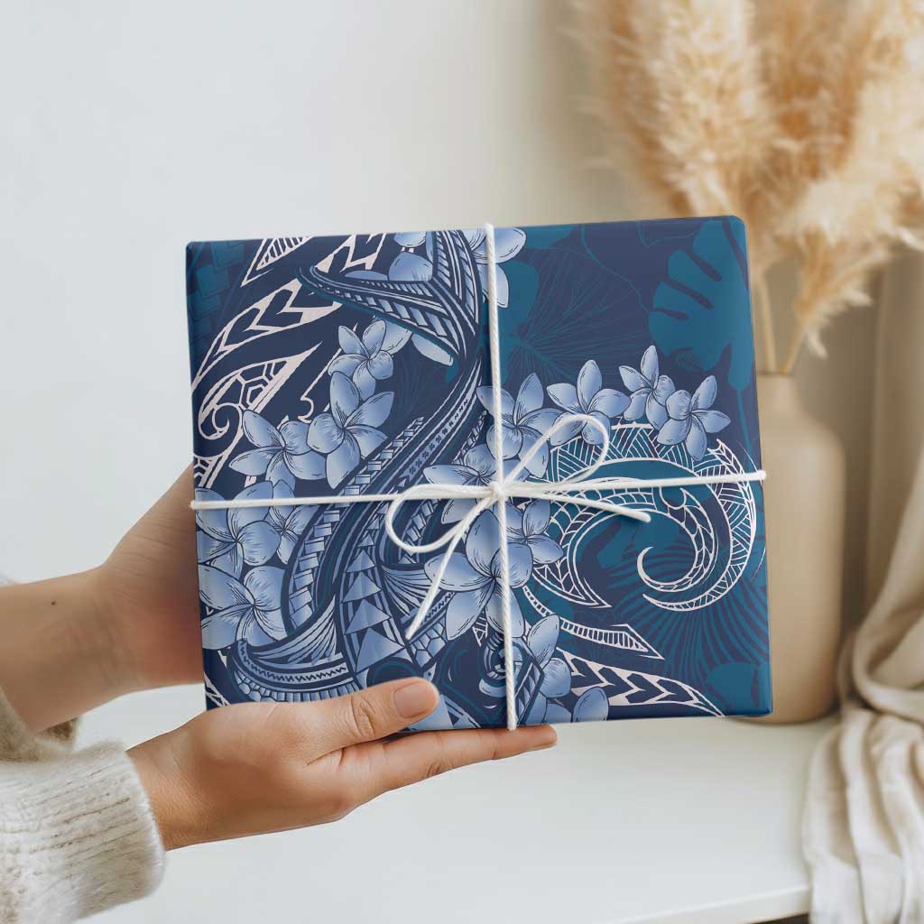Navy Blue Polynesia Hammerhead Shark Tattoo With Plumeria Lei Wrapping Paper LT14 - Polynesian Pride