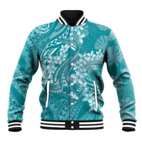 Teal Polynesia Hammerhead Shark Tattoo With Plumeria Lei Baseball Jacket LT14 Unisex Teal - Polynesian Pride