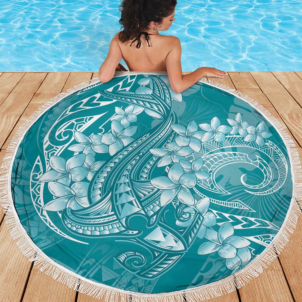 Teal Polynesia Hammerhead Shark Tattoo With Plumeria Lei Beach Blanket LT14 - Polynesian Pride