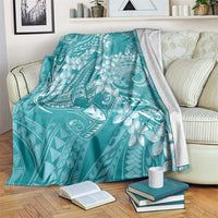 Teal Polynesia Hammerhead Shark Tattoo With Plumeria Lei Blanket LT14 Teal - Polynesian Pride