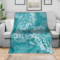 Teal Polynesia Hammerhead Shark Tattoo With Plumeria Lei Blanket LT14 - Polynesian Pride