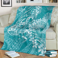 Teal Polynesia Hammerhead Shark Tattoo With Plumeria Lei Blanket LT14 - Polynesian Pride