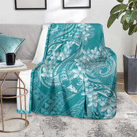 Teal Polynesia Hammerhead Shark Tattoo With Plumeria Lei Blanket LT14 - Polynesian Pride