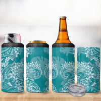 Teal Polynesia Hammerhead Shark Tattoo With Plumeria Lei 4 in 1 Can Cooler Tumbler LT14 - Polynesian Pride