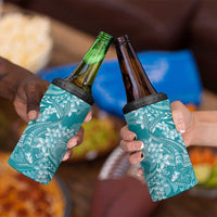 Teal Polynesia Hammerhead Shark Tattoo With Plumeria Lei 4 in 1 Can Cooler Tumbler LT14 - Polynesian Pride