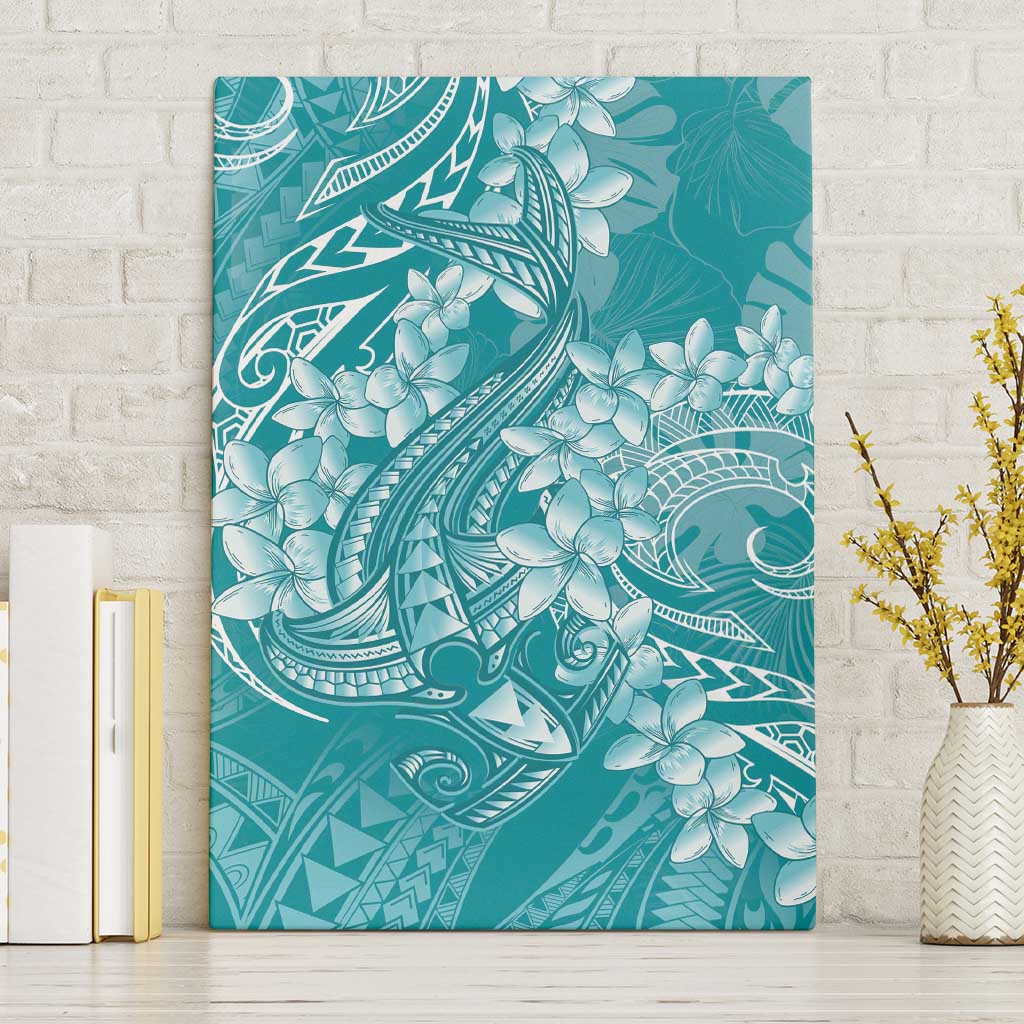 Teal Polynesia Hammerhead Shark Tattoo With Plumeria Lei Canvas Wall Art LT14 Without Frame Teal - Polynesian Pride