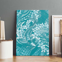 Teal Polynesia Hammerhead Shark Tattoo With Plumeria Lei Canvas Wall Art LT14 - Polynesian Pride