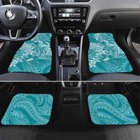Teal Polynesia Hammerhead Shark Tattoo With Plumeria Lei Car Mats LT14 Set 4pcs Teal - Polynesian Pride