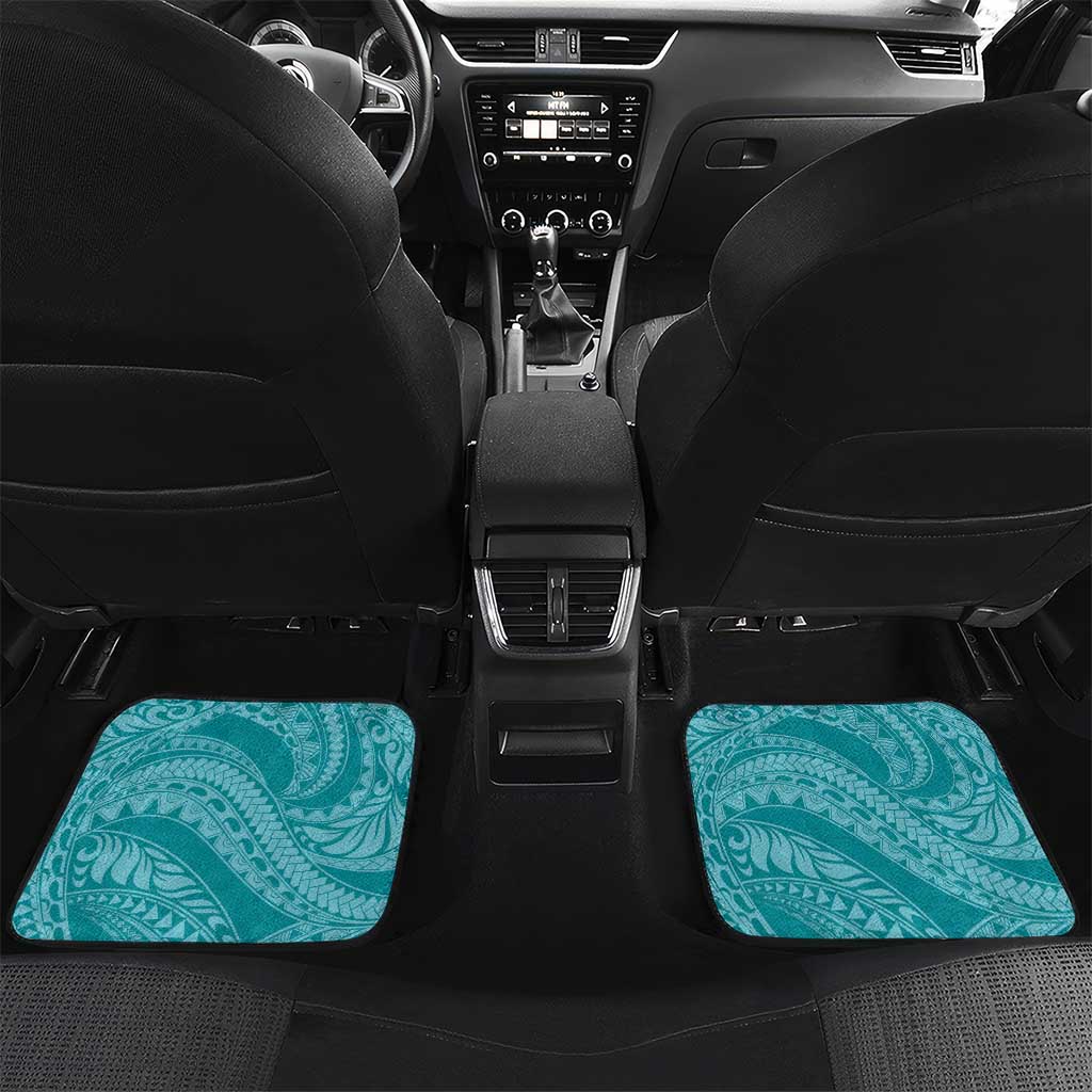 Teal Polynesia Hammerhead Shark Tattoo With Plumeria Lei Car Mats LT14 Set 2pcs - Back Teal - Polynesian Pride