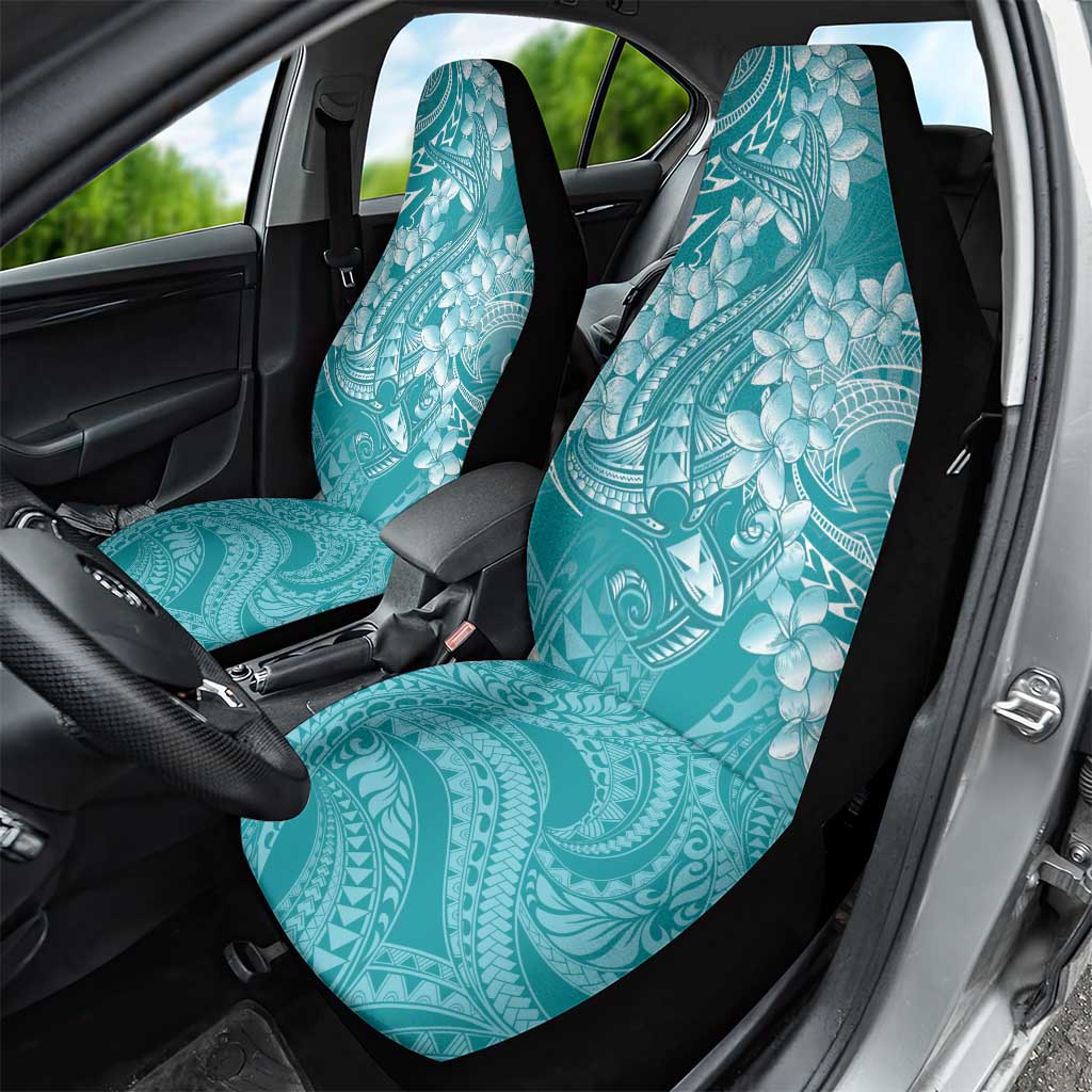 Teal Polynesia Hammerhead Shark Tattoo With Plumeria Lei Car Seat Cover