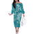 Teal Polynesia Hammerhead Shark Tattoo With Plumeria Lei Family Matching Off The Shoulder Long Sleeve Dress and Hawaiian Shirt