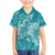 Teal Polynesia Hammerhead Shark Tattoo With Plumeria Lei Family Matching Off The Shoulder Long Sleeve Dress and Hawaiian Shirt