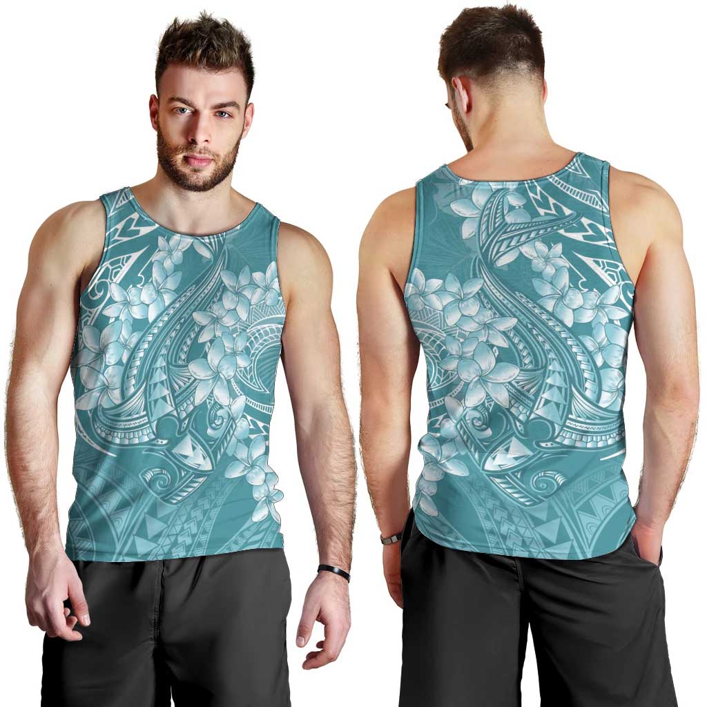 Teal Polynesia Hammerhead Shark Tattoo With Plumeria Lei Men Tank Top LT14 - Polynesian Pride