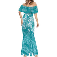 Teal Polynesia Hammerhead Shark Tattoo With Plumeria Lei Mermaid Dress