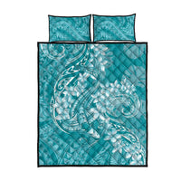 Teal Polynesia Hammerhead Shark Tattoo With Plumeria Lei Quilt Bed Set LT14 - Polynesian Pride