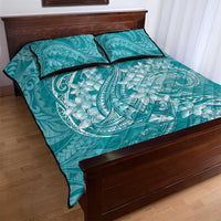 Teal Polynesia Hammerhead Shark Tattoo With Plumeria Lei Quilt Bed Set LT14 - Polynesian Pride