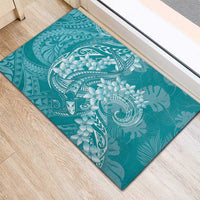 Teal Polynesia Hammerhead Shark Tattoo With Plumeria Lei Rubber Doormat LT14 - Polynesian Pride