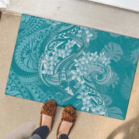 Teal Polynesia Hammerhead Shark Tattoo With Plumeria Lei Rubber Doormat LT14 - Polynesian Pride