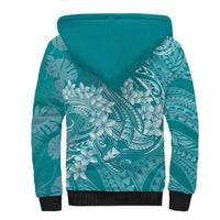 Teal Polynesia Hammerhead Shark Tattoo With Plumeria Lei Sherpa Hoodie LT14 - Polynesian Pride