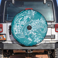 Teal Polynesia Hammerhead Shark Tattoo With Plumeria Lei Spare Tire Cover LT14 Teal - Polynesian Pride