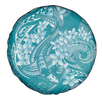 Teal Polynesia Hammerhead Shark Tattoo With Plumeria Lei Spare Tire Cover LT14 - Polynesian Pride