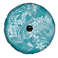 Teal Polynesia Hammerhead Shark Tattoo With Plumeria Lei Spare Tire Cover LT14 - Polynesian Pride