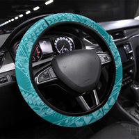 Teal Polynesia Hammerhead Shark Tattoo With Plumeria Lei Steering Wheel Cover LT14 Universal Fit Teal - Polynesian Pride
