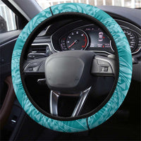 Teal Polynesia Hammerhead Shark Tattoo With Plumeria Lei Steering Wheel Cover LT14 - Polynesian Pride