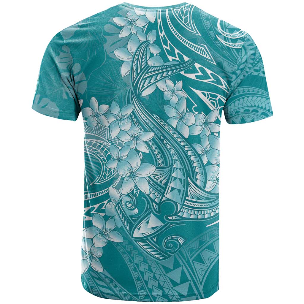 Teal Polynesia Hammerhead Shark Tattoo With Plumeria Lei T Shirt