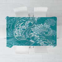 Teal Polynesia Hammerhead Shark Tattoo With Plumeria Lei Tablecloth LT14 Teal - Polynesian Pride