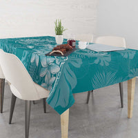 Teal Polynesia Hammerhead Shark Tattoo With Plumeria Lei Tablecloth LT14 - Polynesian Pride