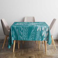 Teal Polynesia Hammerhead Shark Tattoo With Plumeria Lei Tablecloth LT14 - Polynesian Pride