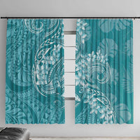 Teal Polynesia Hammerhead Shark Tattoo With Plumeria Lei Window Curtain LT14 With Hooks Teal - Polynesian Pride
