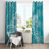 Teal Polynesia Hammerhead Shark Tattoo With Plumeria Lei Window Curtain LT14 - Polynesian Pride