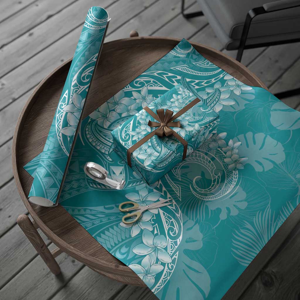 Teal Polynesia Hammerhead Shark Tattoo With Plumeria Lei Wrapping Paper LT14 - Polynesian Pride