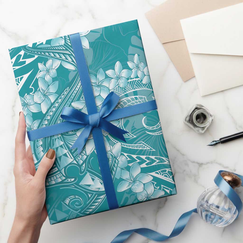 Teal Polynesia Hammerhead Shark Tattoo With Plumeria Lei Wrapping Paper LT14 - Polynesian Pride