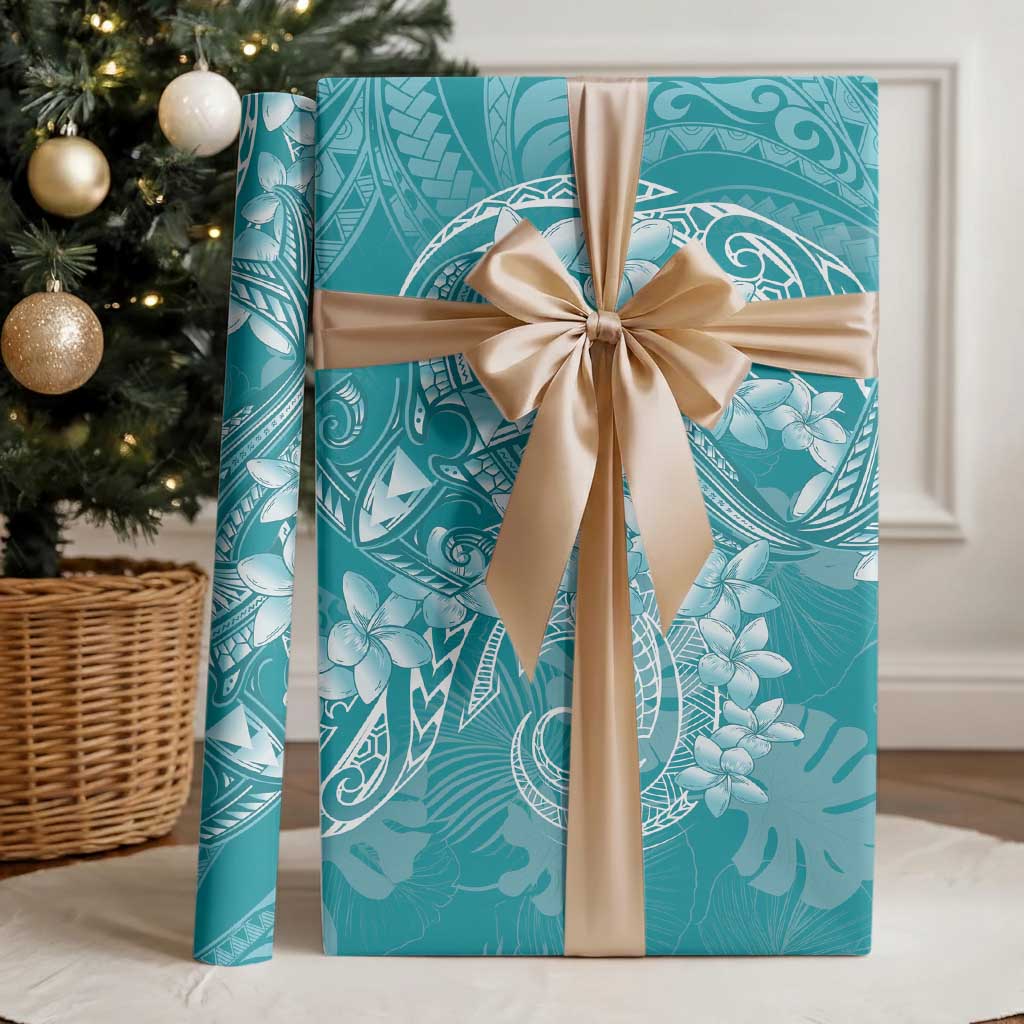 Teal Polynesia Hammerhead Shark Tattoo With Plumeria Lei Wrapping Paper LT14 - Polynesian Pride