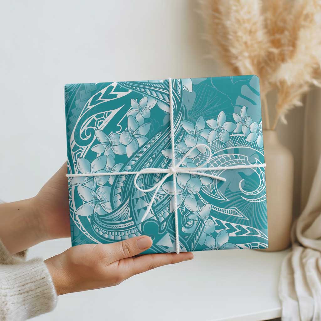 Teal Polynesia Hammerhead Shark Tattoo With Plumeria Lei Wrapping Paper LT14 - Polynesian Pride