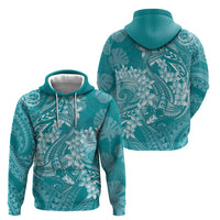 Teal Polynesia Hammerhead Shark Tattoo With Plumeria Lei Zip Hoodie