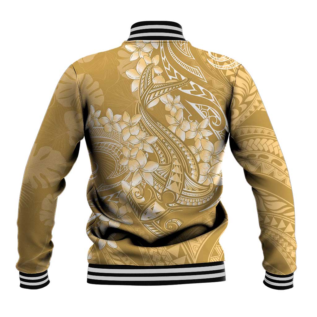 Yellow Polynesia Hammerhead Shark Tattoo With Plumeria Lei Baseball Jacket LT14 - Polynesian Pride
