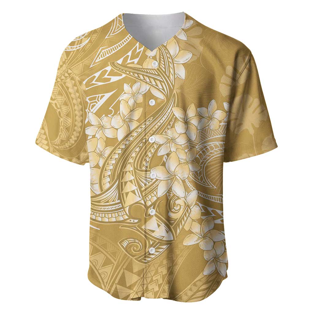 Yellow Polynesia Hammerhead Shark Tattoo With Plumeria Lei Baseball Jersey