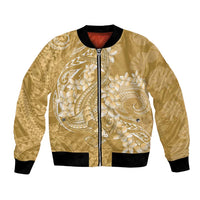 Yellow Polynesia Hammerhead Shark Tattoo With Plumeria Lei Bomber Jacket