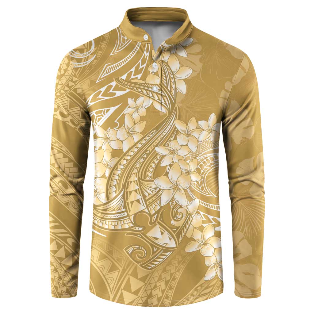 Yellow Polynesia Hammerhead Shark Tattoo With Plumeria Lei Button Sweatshirt LT14 Yellow - Polynesian Pride