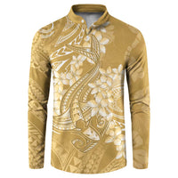 Yellow Polynesia Hammerhead Shark Tattoo With Plumeria Lei Button Sweatshirt LT14 Yellow - Polynesian Pride