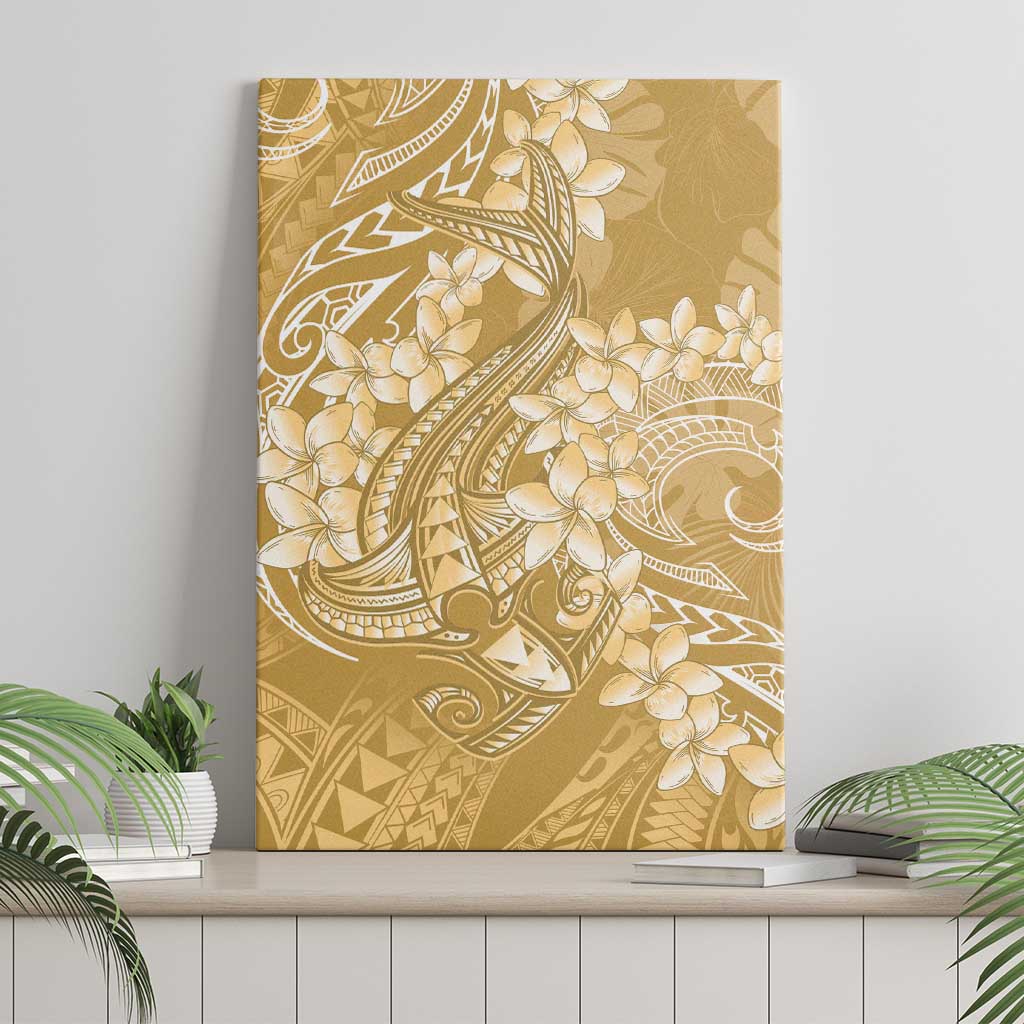 Yellow Polynesia Hammerhead Shark Tattoo With Plumeria Lei Canvas Wall Art LT14 - Polynesian Pride