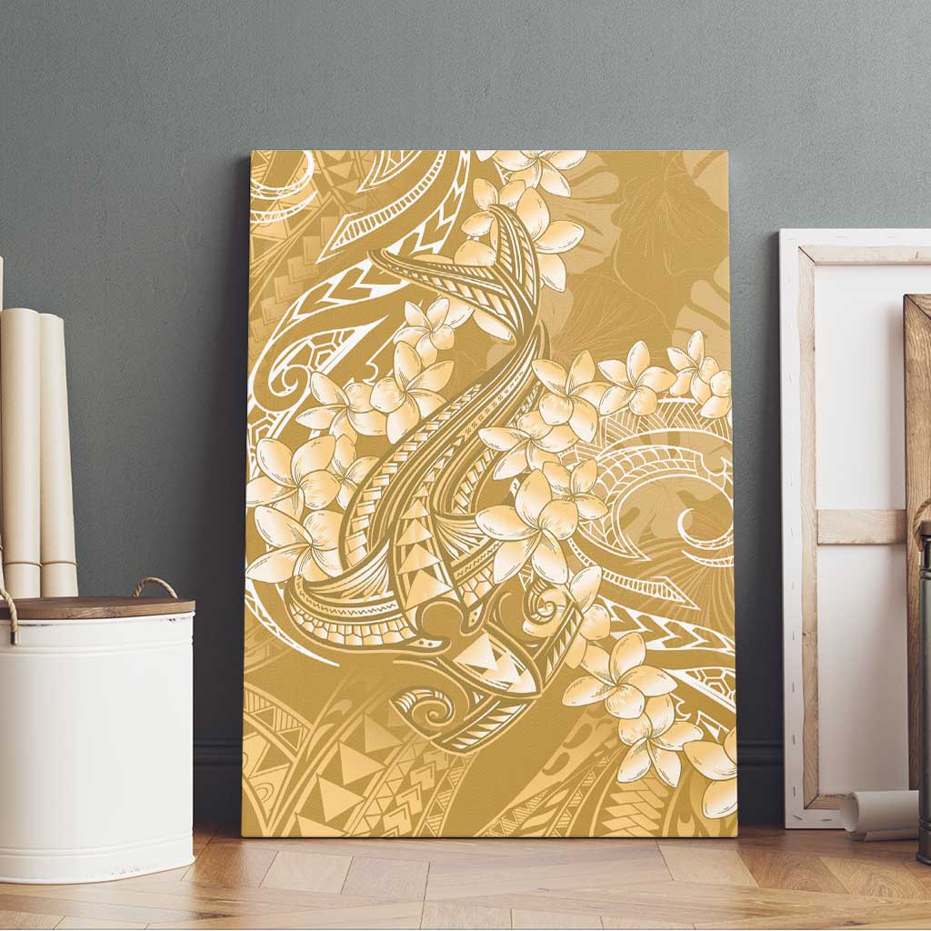 Yellow Polynesia Hammerhead Shark Tattoo With Plumeria Lei Canvas Wall Art LT14 - Polynesian Pride